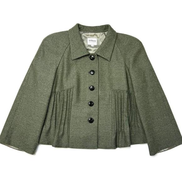 ARMANI COLLEZIONI Sage Green Wool Pintuck Swing Jacket - Picture 1 of 9
